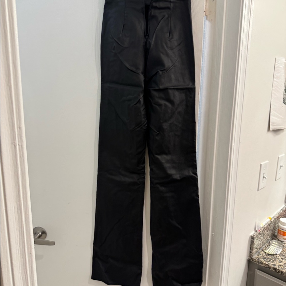 Women's Black pleather front zip pants